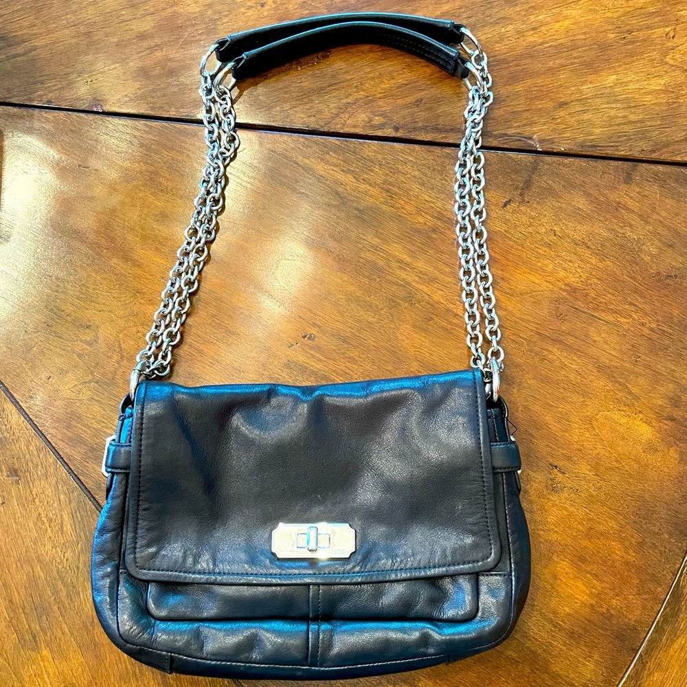 Black leather Coach bag with metal chain